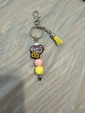 Blessed Mama Pink & Yellow Heart Keychain Charm